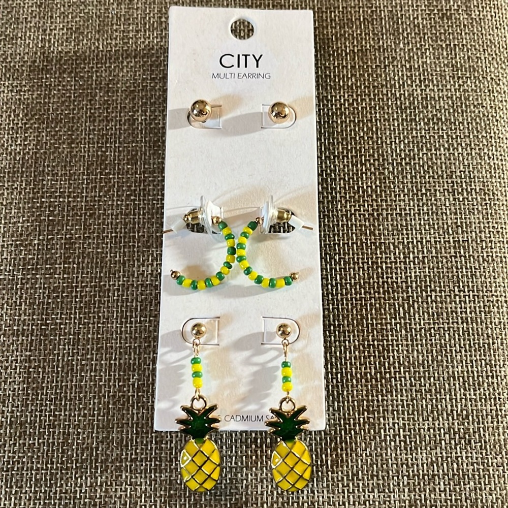 3 Pairs of Pierced Earrings by City NWT